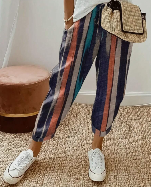 Women's Vacation Casual Colorful Striped Pocket Tapered Pants