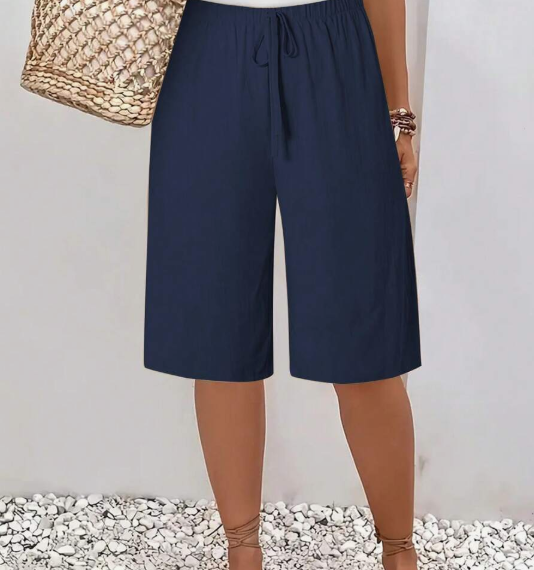 Women's Summer Solid Color Tie-Waist Straight Leg Shorts